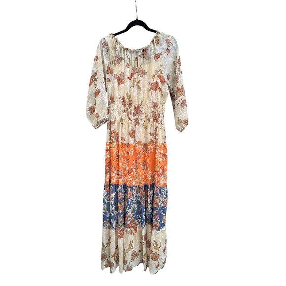 Dresses & Skirts - Figueroa & Flower Tiered Maxi Floral Print Patchwork Oversized 3/4 Puff Sleeves